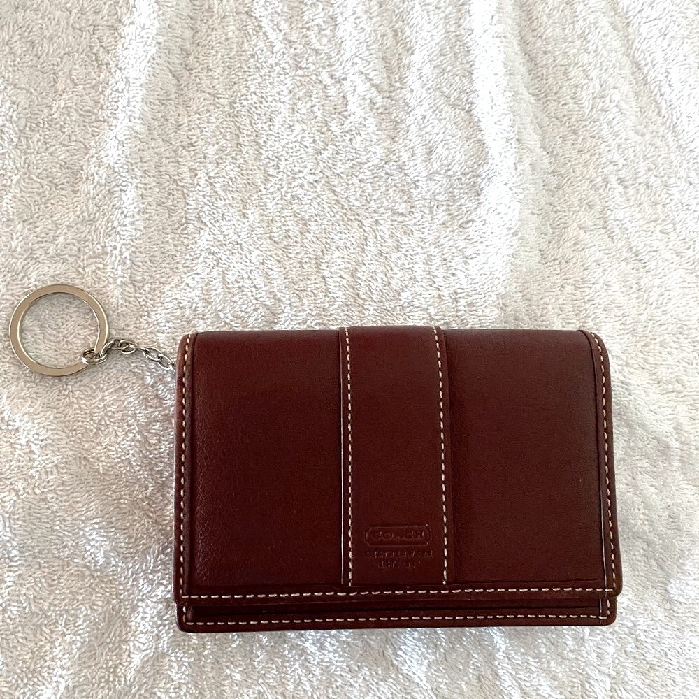 COACH Leather Coin Purse Wallet with Key Ring
